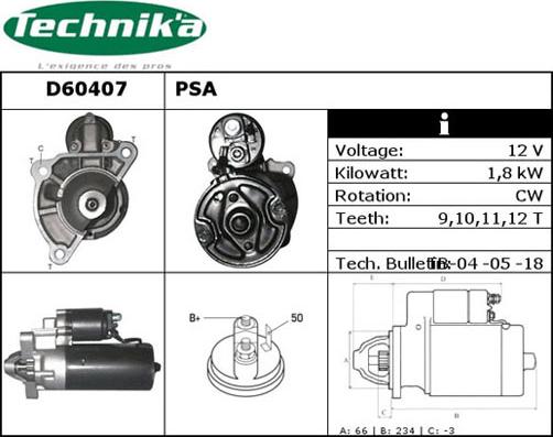 Technika D60407 - Стартер vvparts.bg