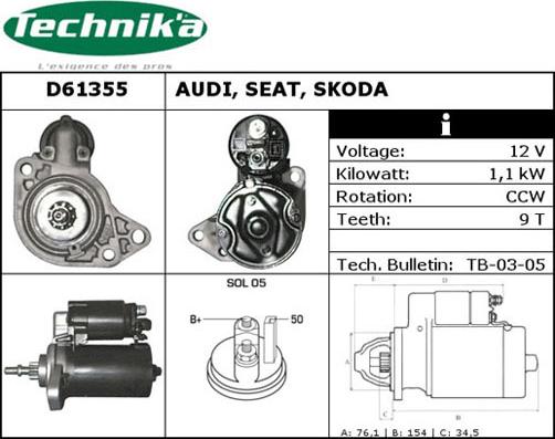 Technika D61355 - Стартер vvparts.bg