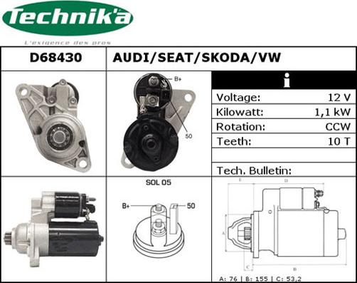 Technika D68430 - Стартер vvparts.bg