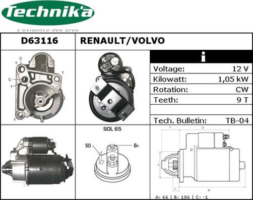 Technika D63116 - Стартер vvparts.bg