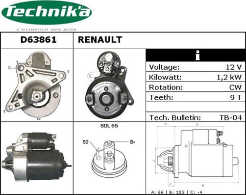 Technika D63861 - Стартер vvparts.bg