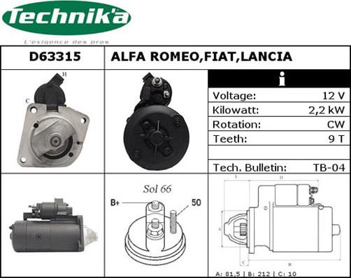 Technika D63315 - Стартер vvparts.bg