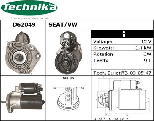 Technika D62049 - Стартер vvparts.bg