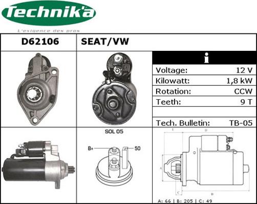 Technika D62106 - Стартер vvparts.bg