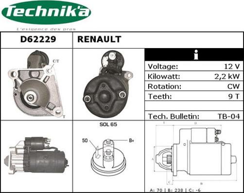 Technika D62229 - Стартер vvparts.bg