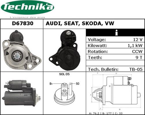 Technika D67830 - Стартер vvparts.bg