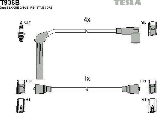 TESLA T936B - Комплект запалителеи кабели vvparts.bg