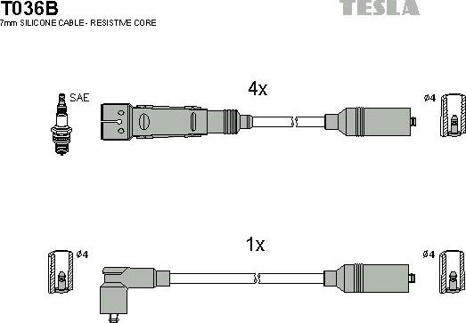 TESLA T036B - Комплект запалителеи кабели vvparts.bg