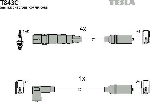 TESLA T843C - Комплект запалителеи кабели vvparts.bg