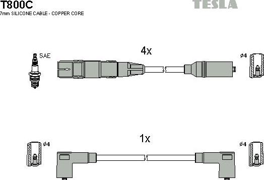 TESLA T800C - Комплект запалителеи кабели vvparts.bg