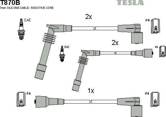 TESLA T870B - Комплект запалителеи кабели vvparts.bg