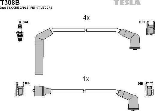 TESLA T308B - Комплект запалителеи кабели vvparts.bg