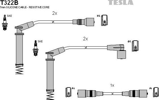 TESLA T322B - Комплект запалителеи кабели vvparts.bg