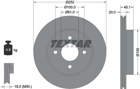Textar 92148800 - Спирачен диск vvparts.bg
