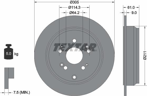 Textar 92162503 - Спирачен диск vvparts.bg