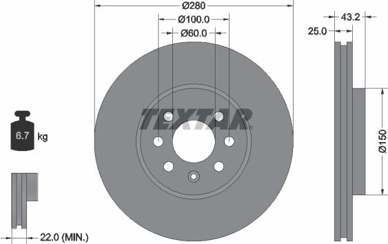 Textar 92129300 - Спирачен диск vvparts.bg