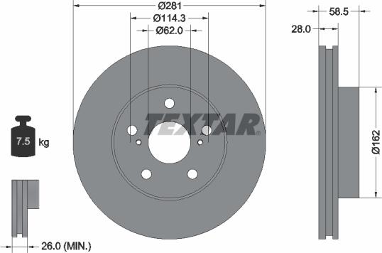 Textar 92263203 - Спирачен диск vvparts.bg