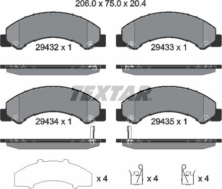 Textar 2943201 - Комплект спирачно феродо, дискови спирачки vvparts.bg