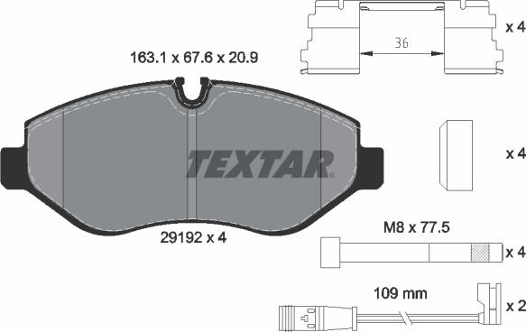 Textar 2919202 - Комплект спирачно феродо, дискови спирачки vvparts.bg