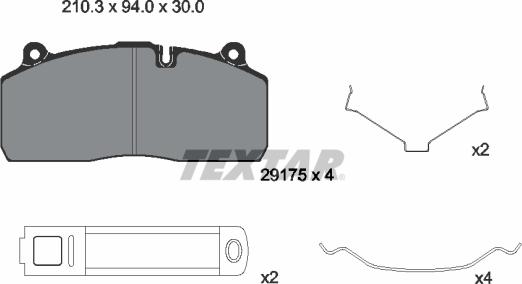 Textar 2917501 - Комплект спирачно феродо, дискови спирачки vvparts.bg