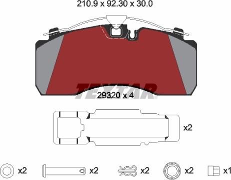 Textar 2932001 - Комплект спирачно феродо, дискови спирачки vvparts.bg