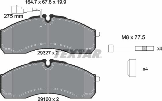 Textar 2932701 - Комплект спирачно феродо, дискови спирачки vvparts.bg