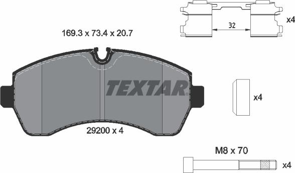 Textar 2920002 - Комплект спирачно феродо, дискови спирачки vvparts.bg