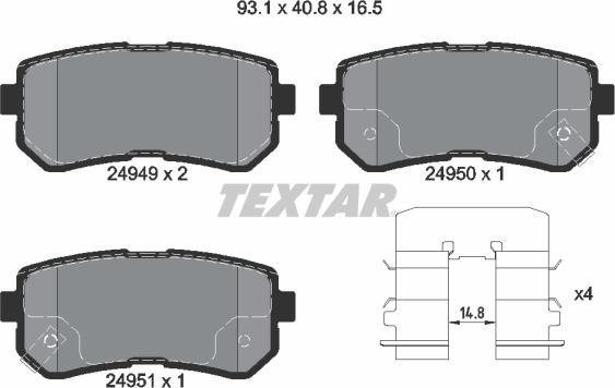 Textar 2494901 - Комплект спирачно феродо, дискови спирачки vvparts.bg