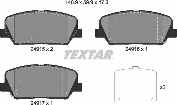 Textar 2491501 - Комплект спирачно феродо, дискови спирачки vvparts.bg