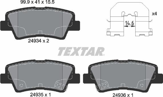 Textar 2493401 - Комплект спирачно феродо, дискови спирачки vvparts.bg