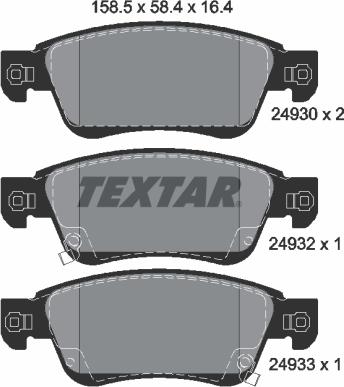 Textar 2493001 - Комплект спирачно феродо, дискови спирачки vvparts.bg