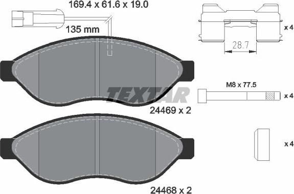 Textar 2446901 - Комплект спирачно феродо, дискови спирачки vvparts.bg