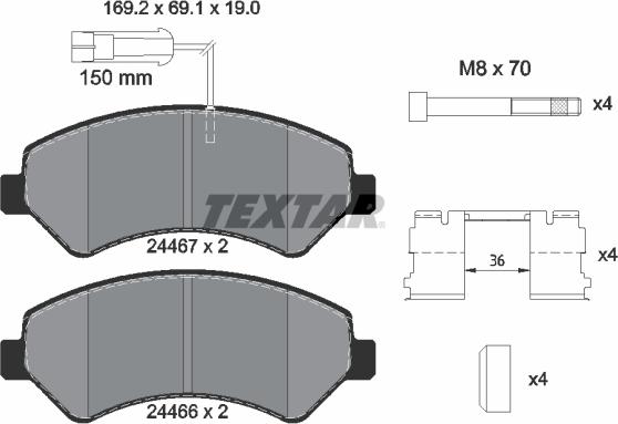 Textar 2446701 - Комплект спирачно феродо, дискови спирачки vvparts.bg