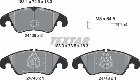 Textar 2440901 - Комплект спирачно феродо, дискови спирачки vvparts.bg