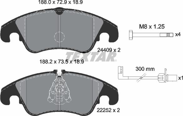 Textar 2440903 - Комплект спирачно феродо, дискови спирачки vvparts.bg