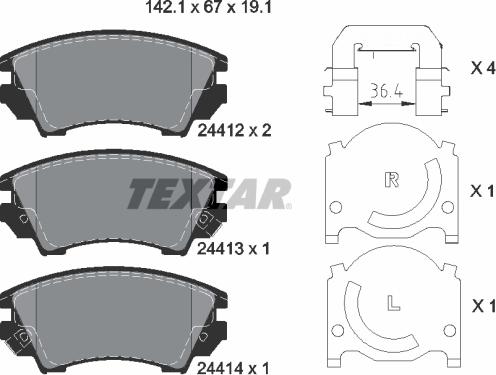 Textar 2441201 - Комплект спирачно феродо, дискови спирачки vvparts.bg