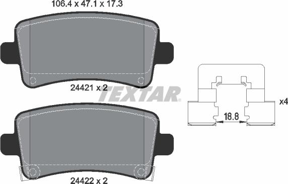 Textar 2442101 - Комплект спирачно феродо, дискови спирачки vvparts.bg