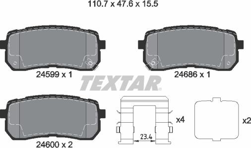 Textar 2459904 - Комплект спирачно феродо, дискови спирачки vvparts.bg
