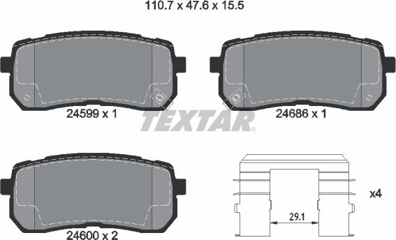 Textar 2459901 - Комплект спирачно феродо, дискови спирачки vvparts.bg