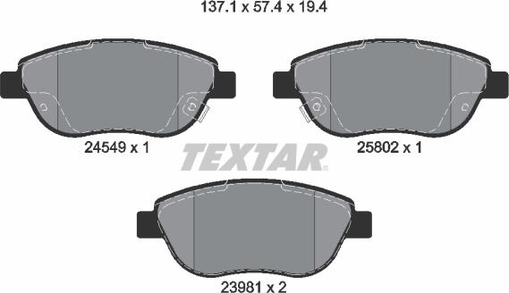 Textar 2454901 - Комплект спирачно феродо, дискови спирачки vvparts.bg