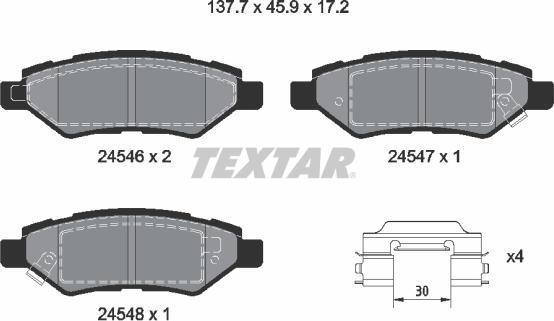 Textar 2454601 - Комплект спирачно феродо, дискови спирачки vvparts.bg