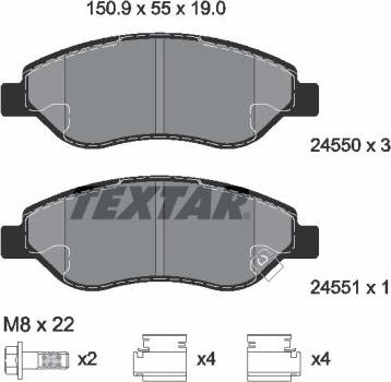 Textar 2455001 - Комплект спирачно феродо, дискови спирачки vvparts.bg