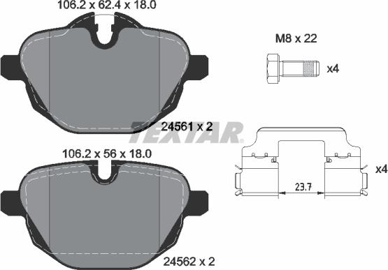 Textar 2456101 - Комплект спирачно феродо, дискови спирачки vvparts.bg