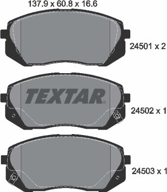 Textar 2450101 - Комплект спирачно феродо, дискови спирачки vvparts.bg