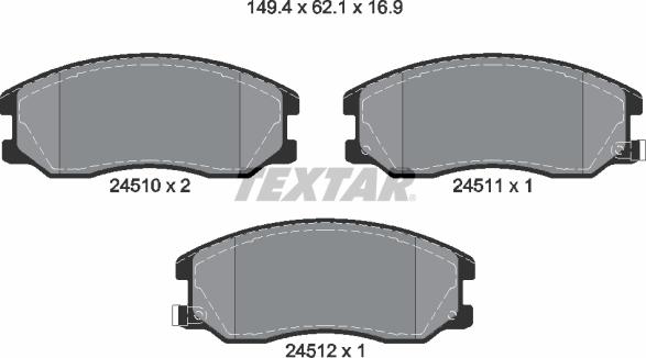 Textar 2451001 - Комплект спирачно феродо, дискови спирачки vvparts.bg