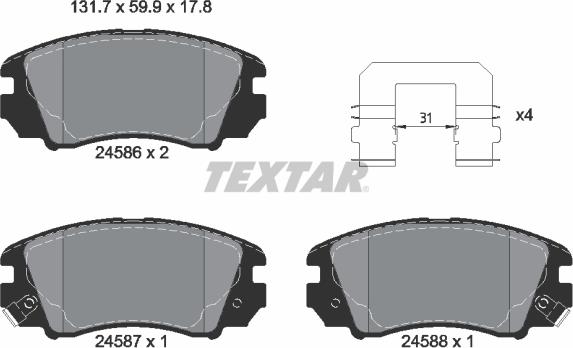 Textar 2458601 - Комплект спирачно феродо, дискови спирачки vvparts.bg