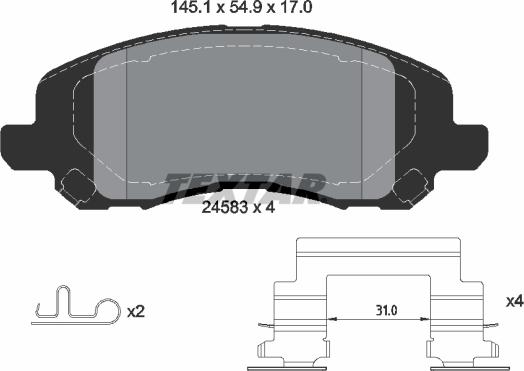 Textar 2458301 - Комплект спирачно феродо, дискови спирачки vvparts.bg