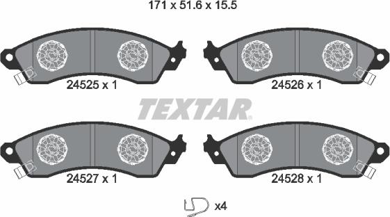 Textar 2452501 - Комплект спирачно феродо, дискови спирачки vvparts.bg