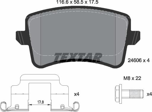 Textar 2460602 - Комплект спирачно феродо, дискови спирачки vvparts.bg