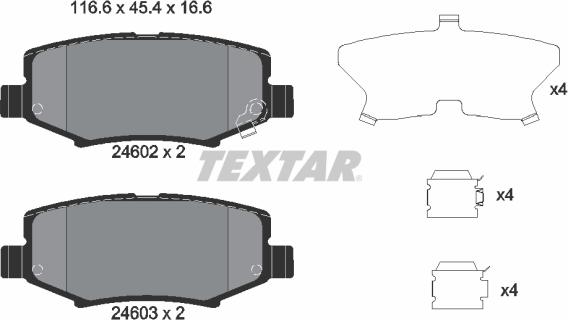 Textar 2460201 - Комплект спирачно феродо, дискови спирачки vvparts.bg